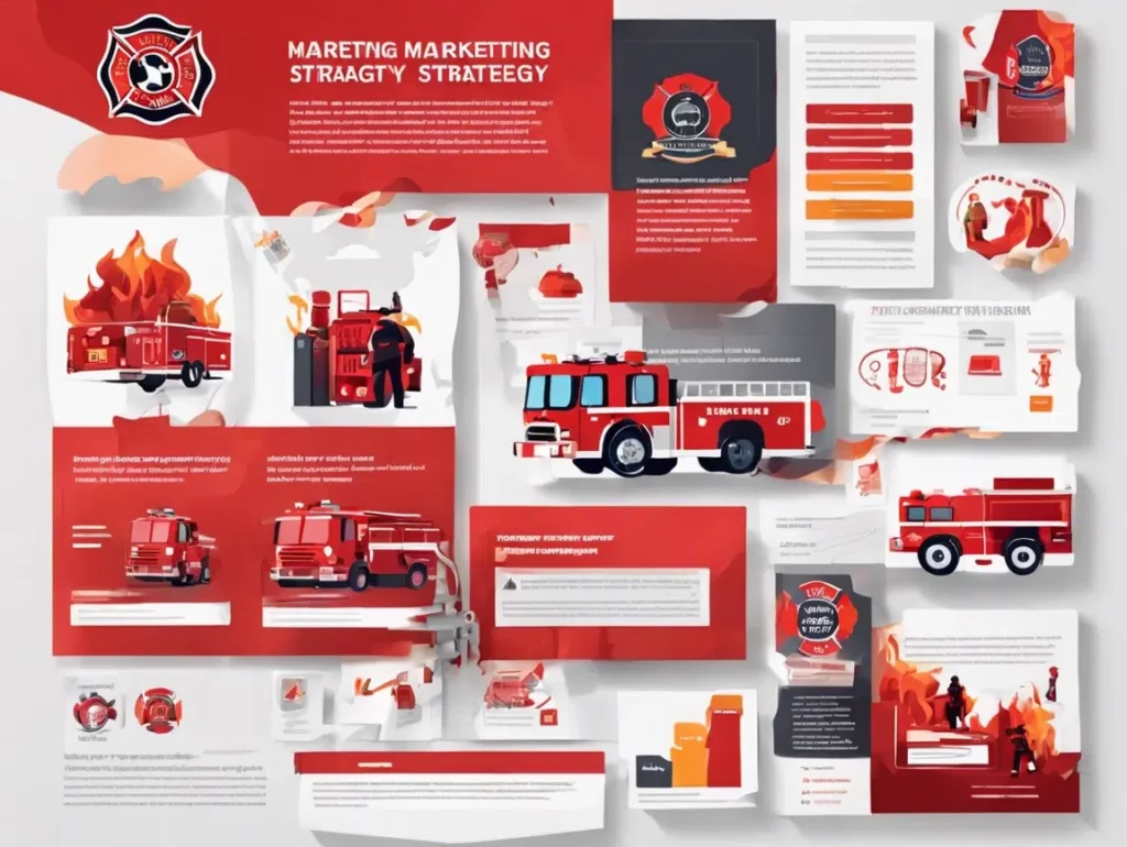 Feuerwehr-Marketing-Strategie mit Lkws und Feuerwehrleuten