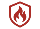 Rotes Flammensymbol auf Schild, Brandschutz-Icon