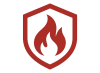 Rotes Flammensymbol auf Schild, Brandschutz-Icon